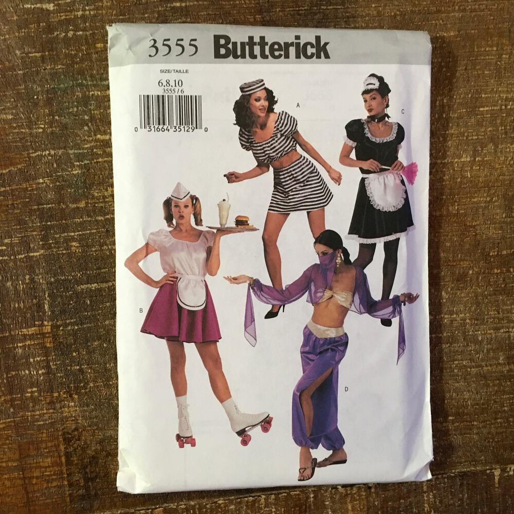 Butterick Sewing Pattern 3555 Costume Carhop Maid Belly Dancer Prisoner UNCUT